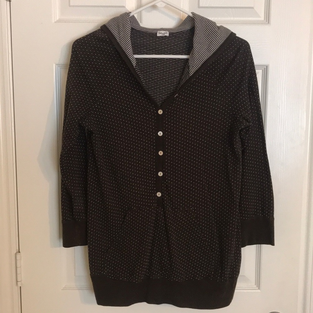 Splendid brown with white polka dot hooded shirt